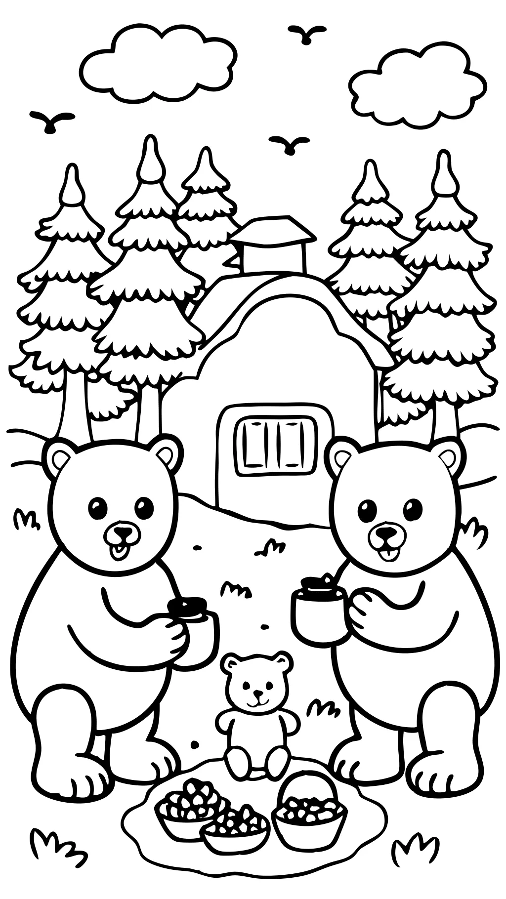 Coloriages de trois ours et Goldilocks